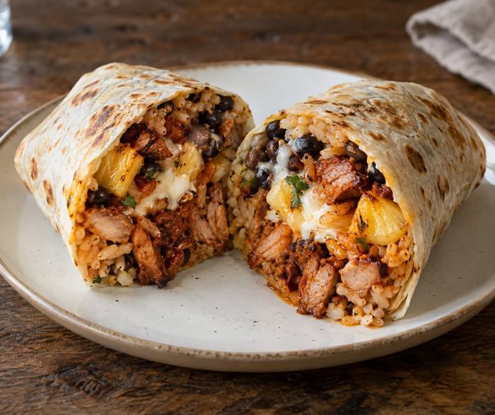 Burrito cut in half