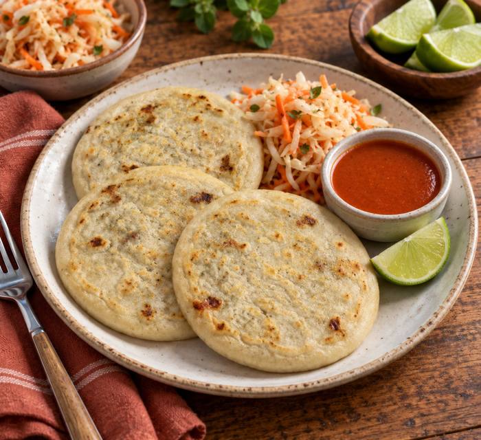 Pupusas with curtido and salsa